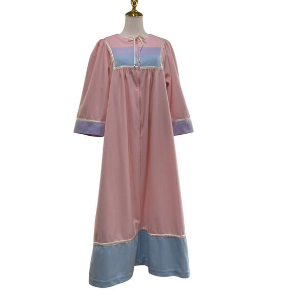 Vintage 70s Styled by SAYBURY Pink & Pastel Zip Front Maxi Robe Women's Size S - Picture 2 of 9